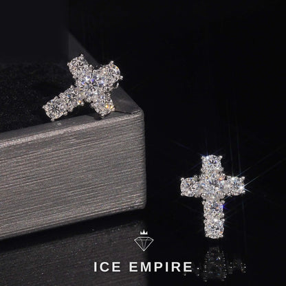 Iced Out Cross 925 Silver Moissanite Stud Earrings