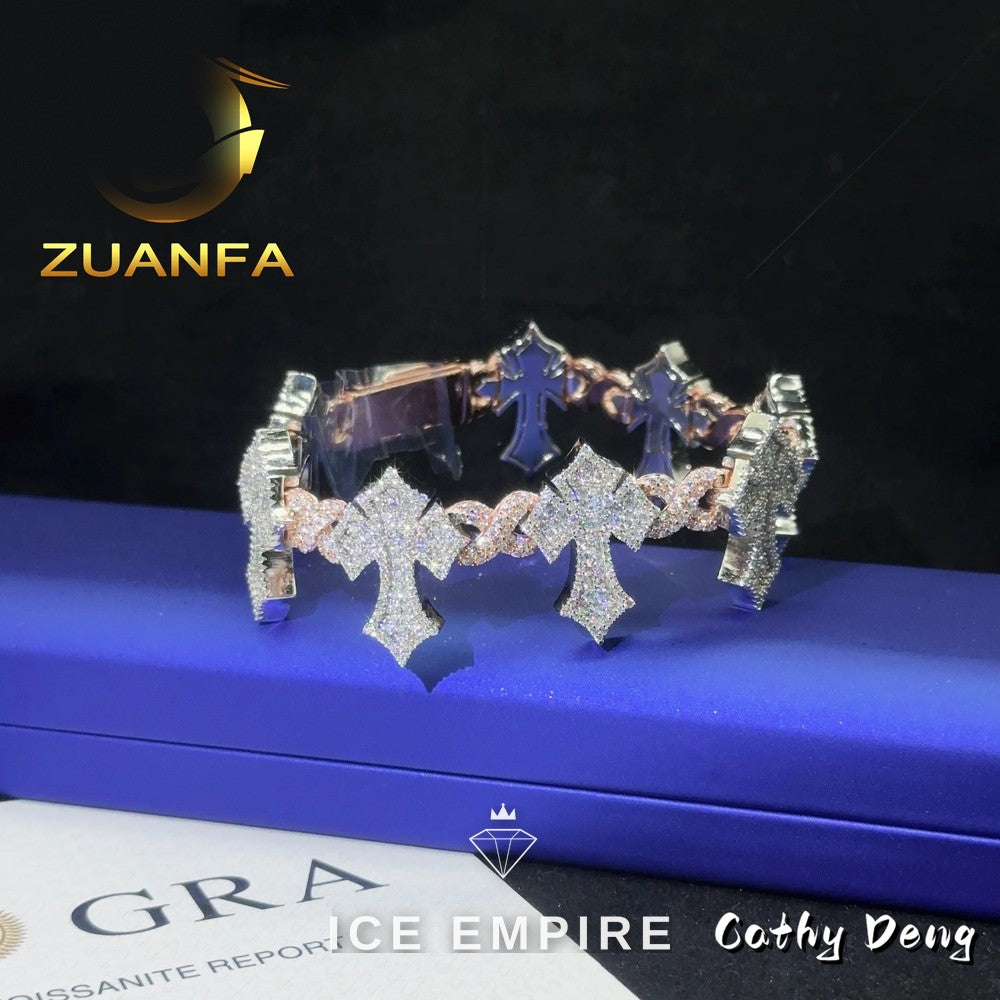 Iced Out Cross 925 Silver Moissanite Cuban Chain