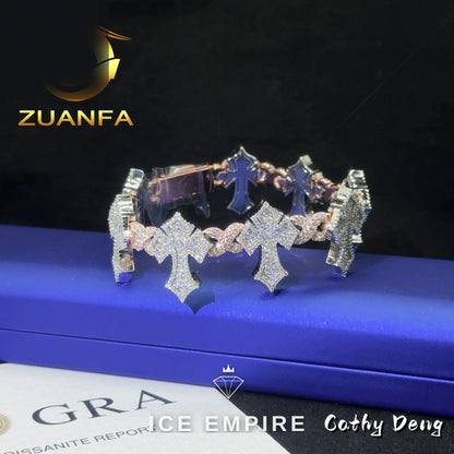 Iced Out Cross 925 Silver Moissanite Cuban Chain