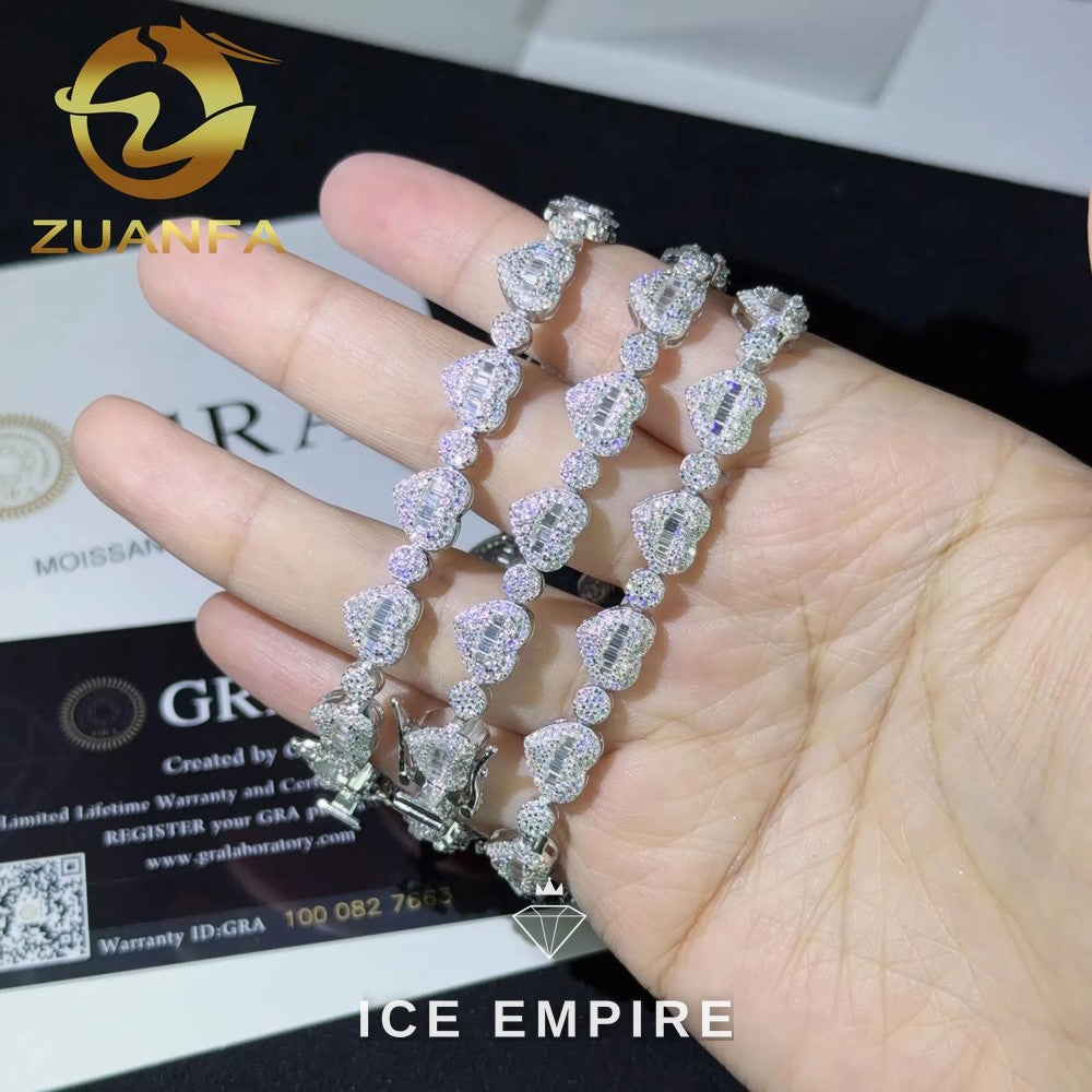 Iced Out Heart 925 Silver Moissanite Cuban Chain
