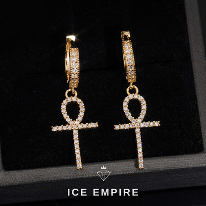 Iced Out Cross Gold Plated Moissanite Stud Earrings