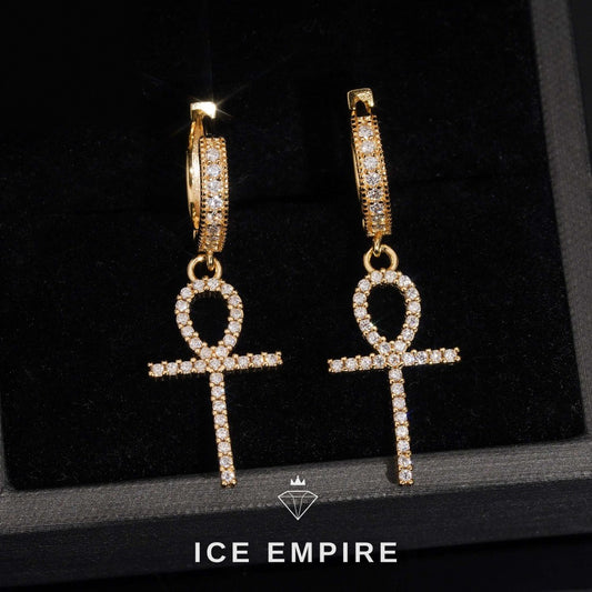 Iced Out Cross Gold Plated Moissanite Stud Earrings