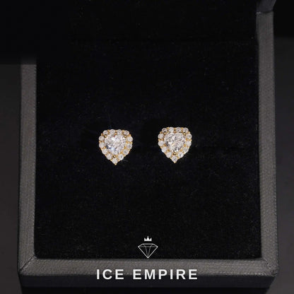 Iced Out Heart 925 Silver Moissanite Stud Earrings