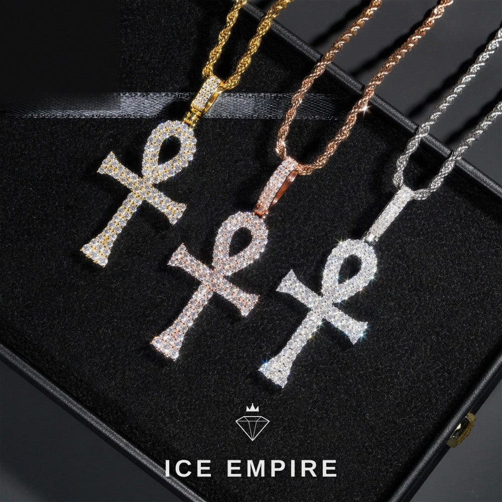 Iced Out Cross Rose Gold Plated Moissanite Pendant
