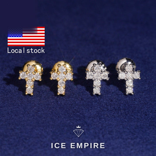 Iced Out Cross Gold Plated Moissanite Earrings