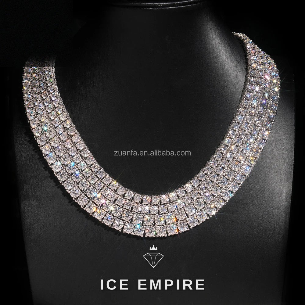Iced Out Cluster 925 Silver Moissanite Cuban Chain