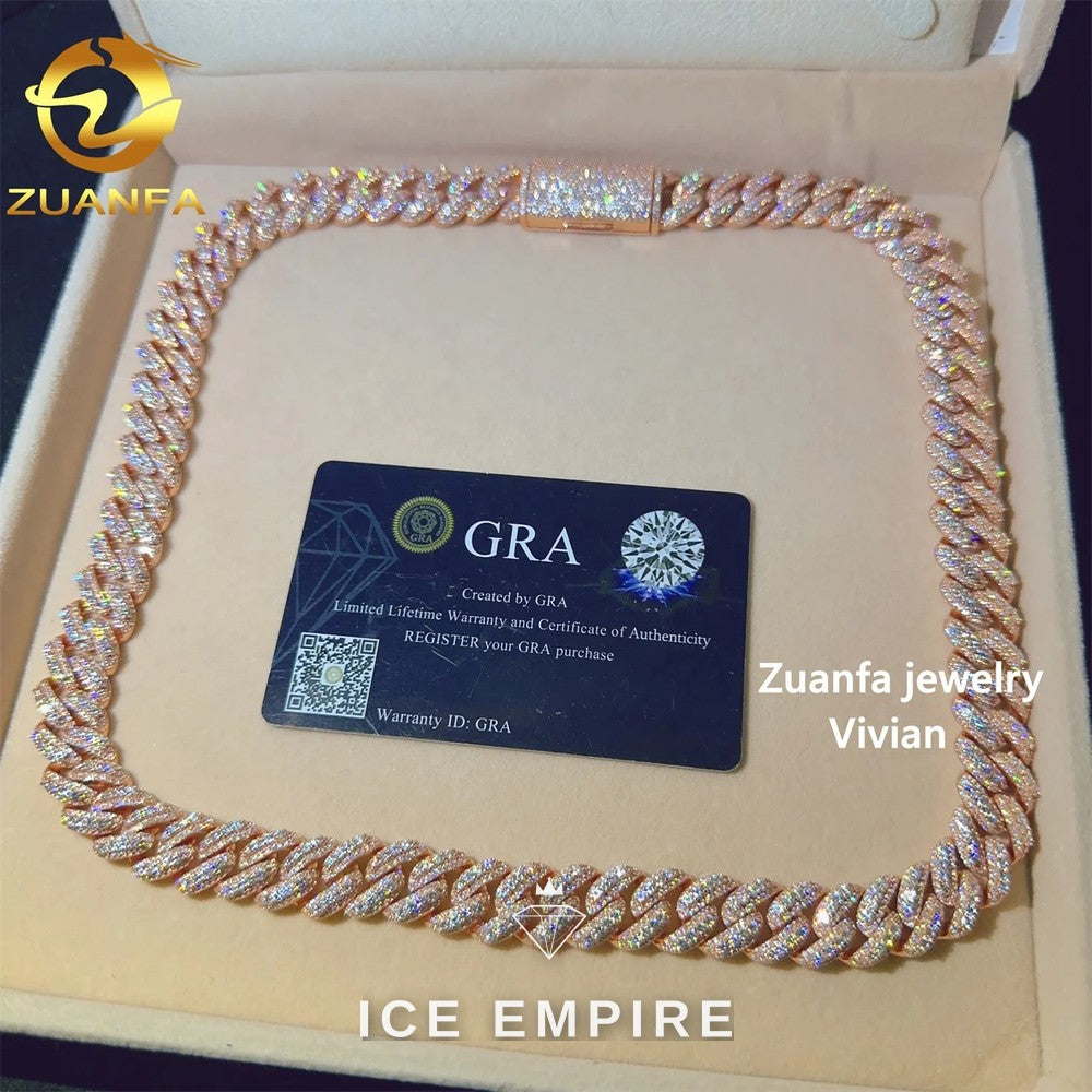 Iced Out Rose Gold Plated Moissanite Cuban Chain
