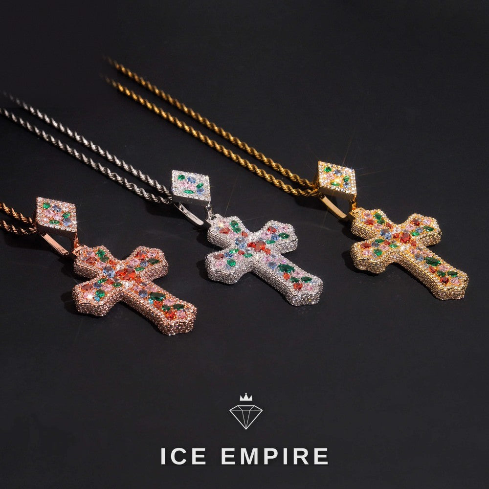 Iced Out Cross Rose Gold Plated Pendant