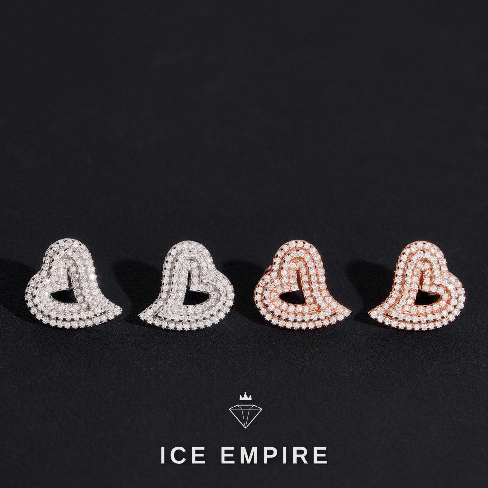 Iced Out Heart Gold Plated Moissanite Stud Earrings