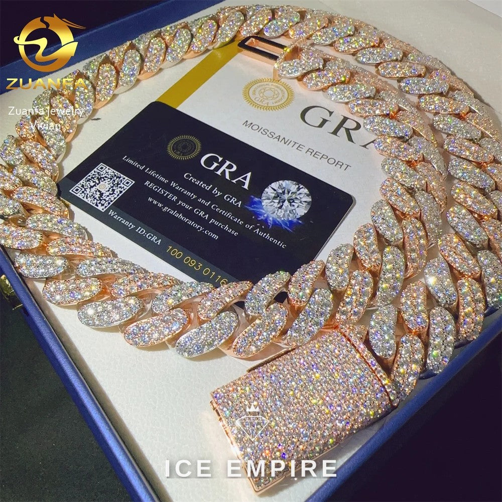 Iced Out Rose Gold Plated Moissanite Cuban Chain