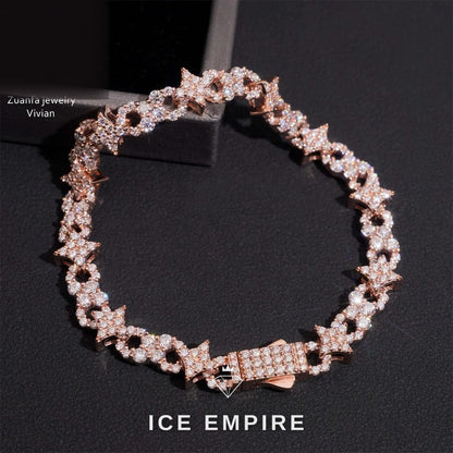 Iced Out Cluster Rose Gold Plated Moissanite Tennis Chain