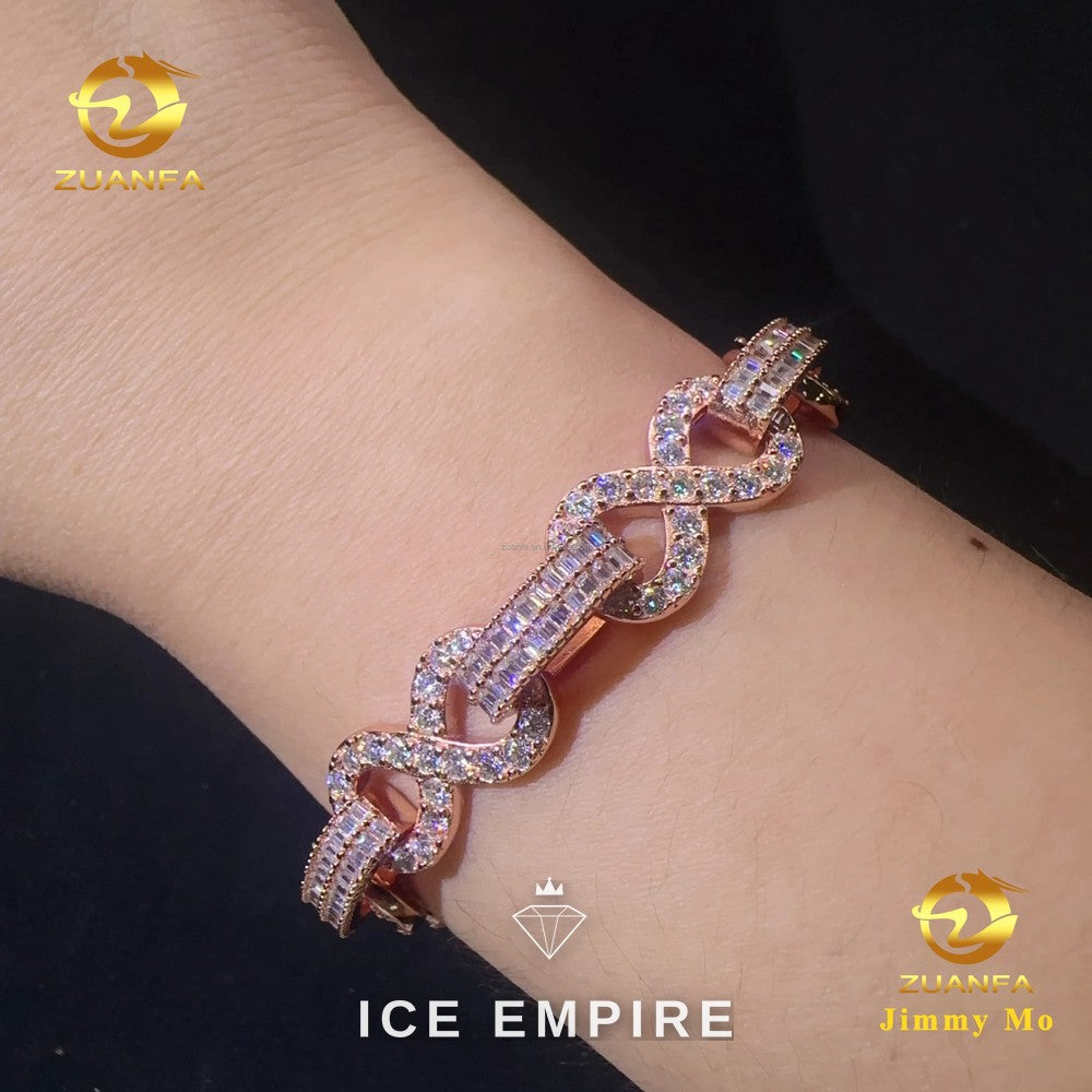Iced Out Baguette Rose Gold Moissanite Cuban Chain