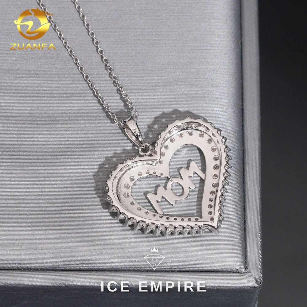 Iced Out Heart 925 Silver Lab Grown Diamond Pendant