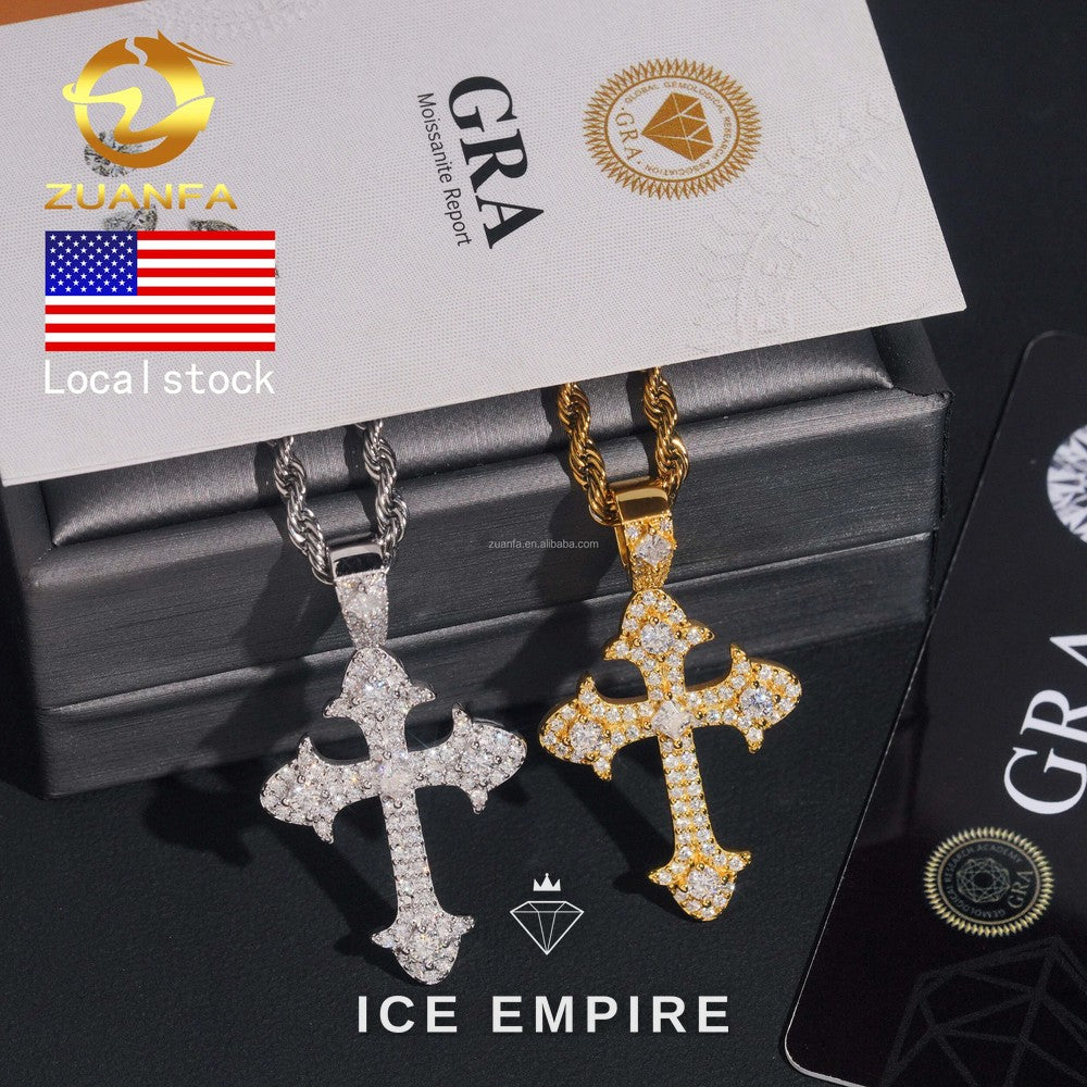 Iced Out Cross 925 Silver Pendant