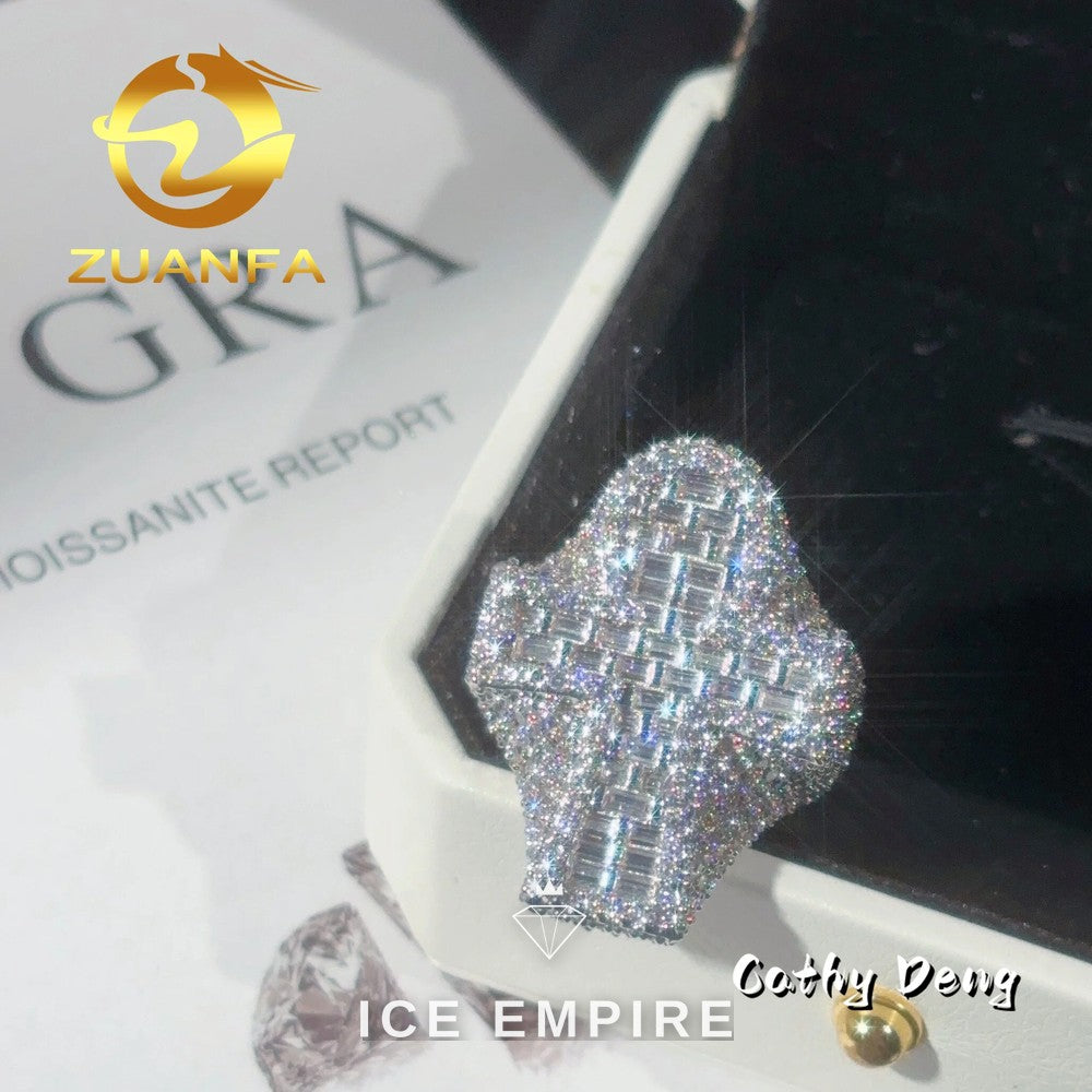 Iced Out Cross 925 Silver Moissanite Ring