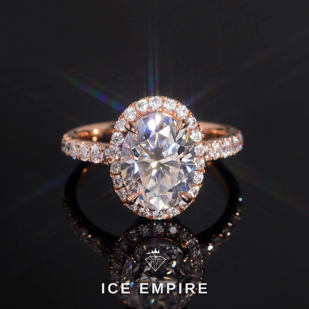 Iced Out Rose Gold Moissanite Engagement Ring