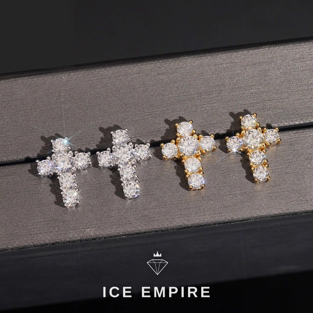Iced Out Cross 925 Silver Moissanite Stud Earrings