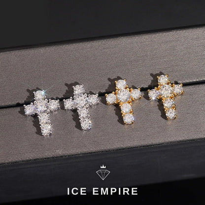 Iced Out Cross 925 Silver Moissanite Stud Earrings