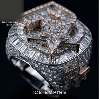 Iced Out Rose Gold Plated Moissanite Ring