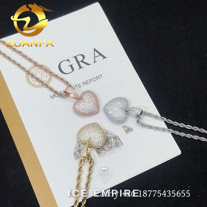 Iced Out Heart Rose Gold Plated Moissanite Pendant