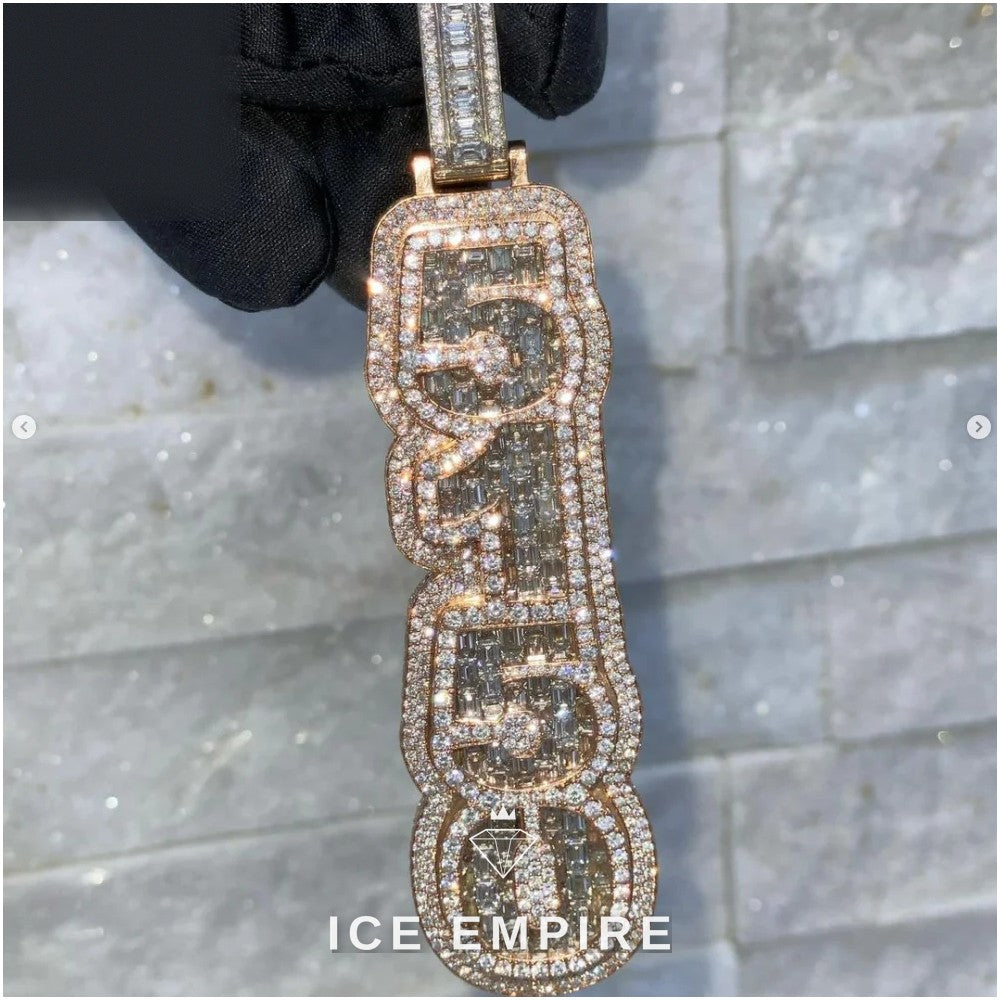 Iced Out Baguette Rose Gold Plated Lab Grown Diamond Cuban Chain