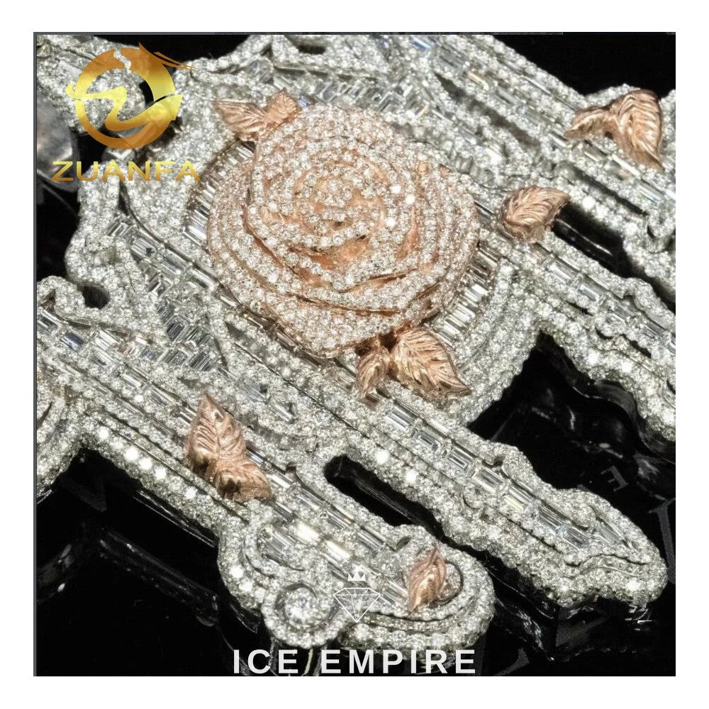 Iced Out Baguette Rose Gold Plated Moissanite Pendant