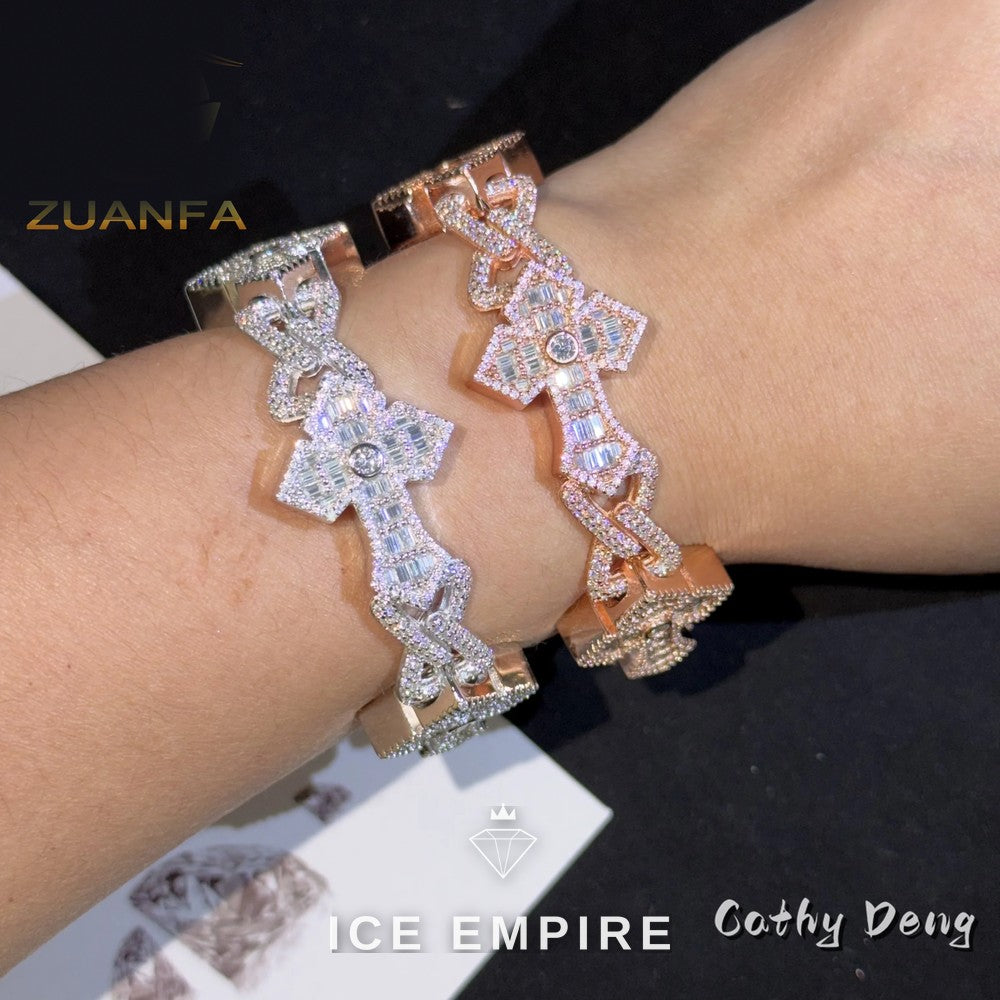 Iced Out Cross 925 Silver Moissanite Cuban Chain