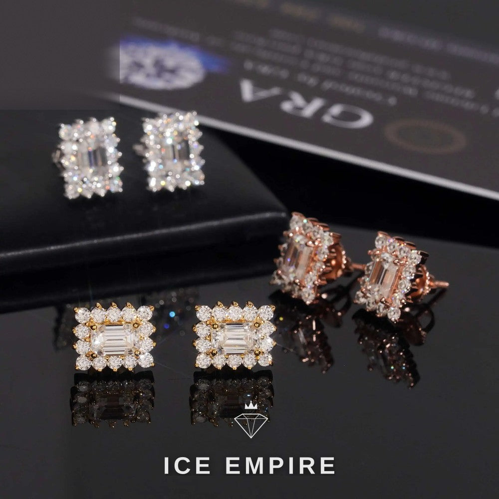 Iced Out Cluster Gold Plated Moissanite Stud Earrings