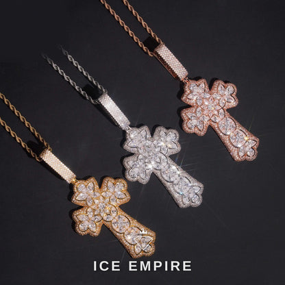 Iced Out Cross Rose Gold Plated Pendant