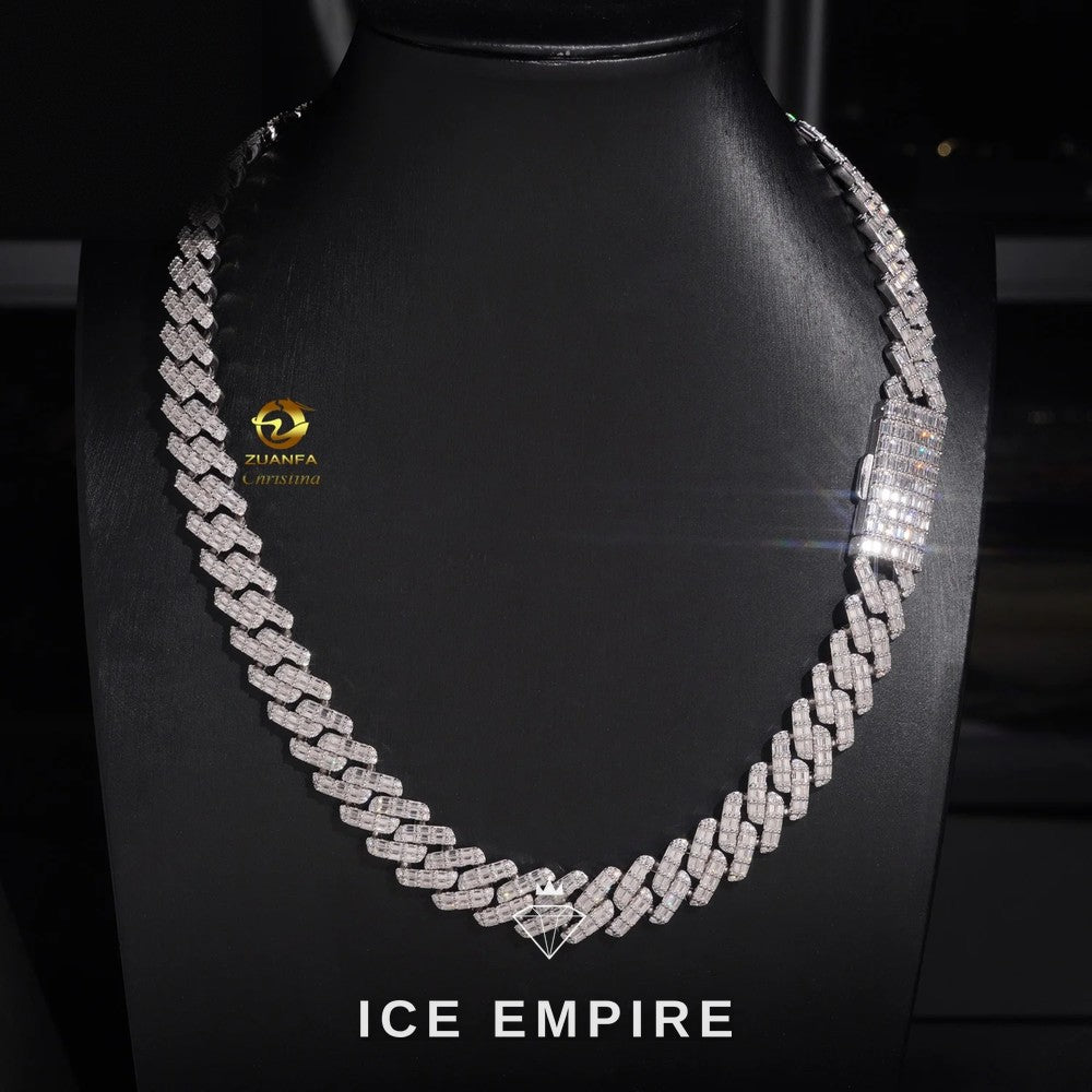 Iced Out Baguette Rose Gold Plated Moissanite Cuban Chain