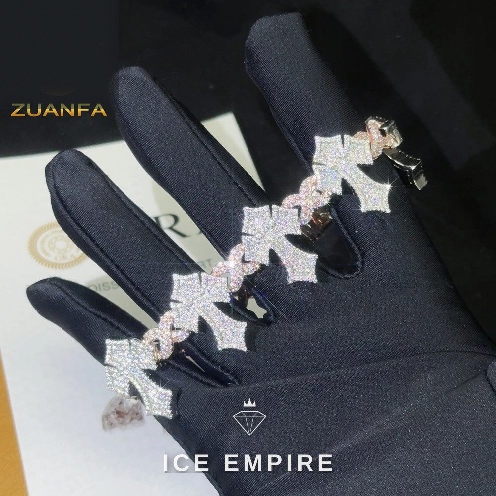 Iced Out Cross 925 Silver Moissanite Cuban Chain
