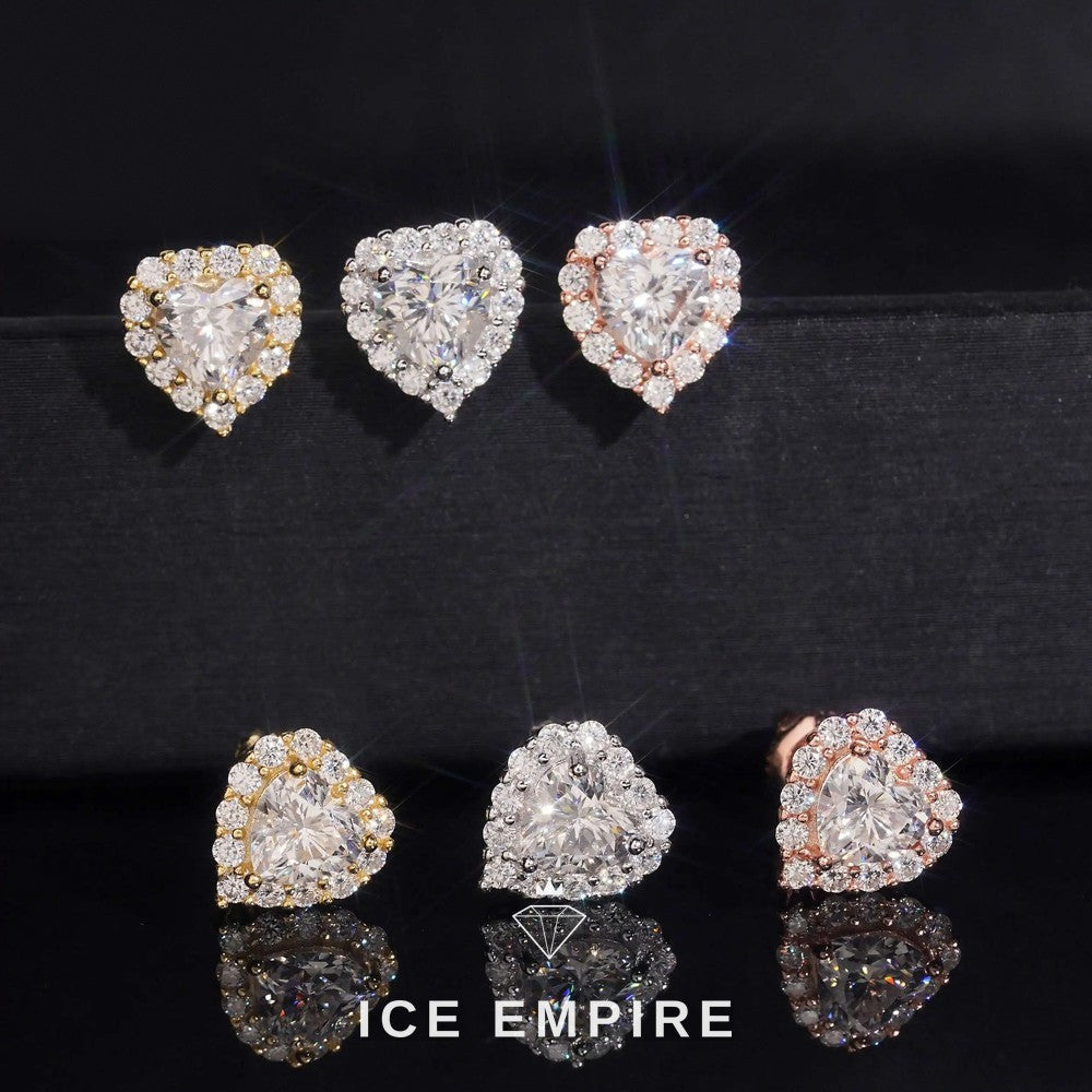 Iced Out Heart 925 Silver Moissanite Stud Earrings
