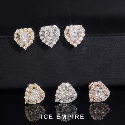 Iced Out Heart 925 Silver Moissanite Stud Earrings