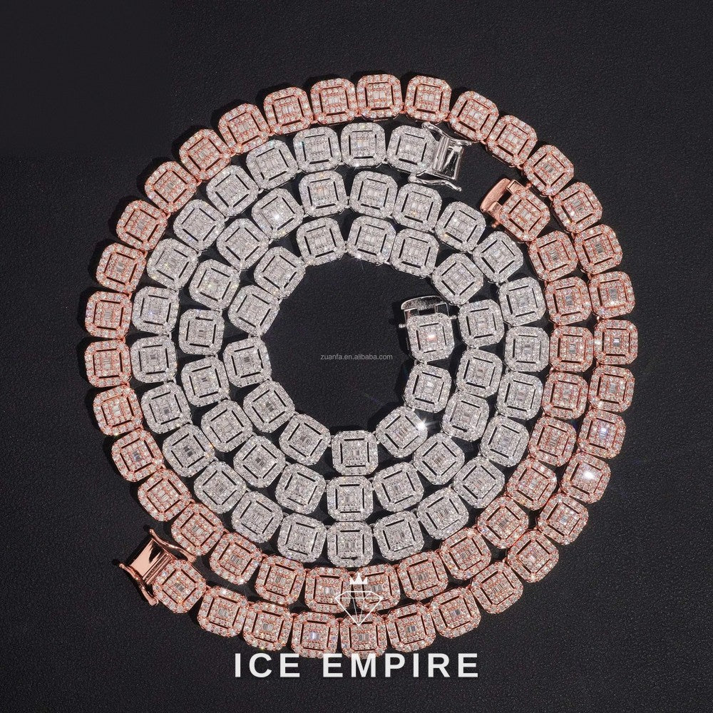 Iced Out Baguette Rose Gold Moissanite Cuban Chain