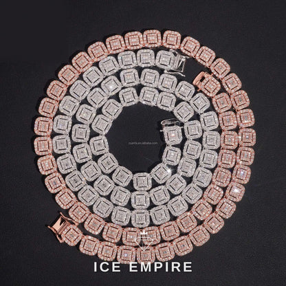 Iced Out Baguette Rose Gold Moissanite Cuban Chain
