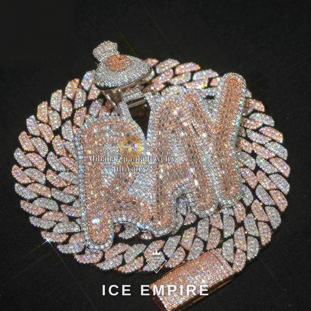 Iced Out Baguette Rose Gold Plated Pendant