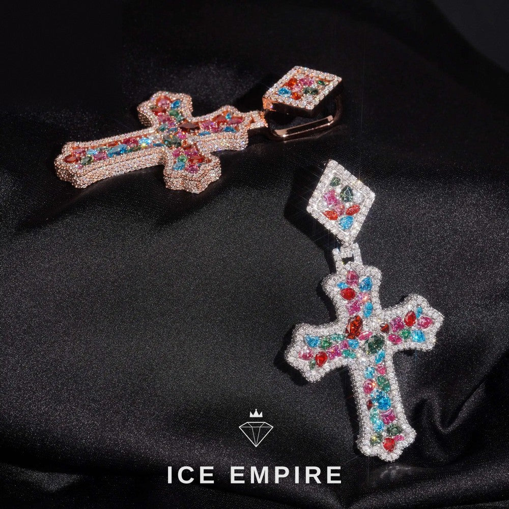Iced Out Cross Rose Gold Plated Moissanite Pendant