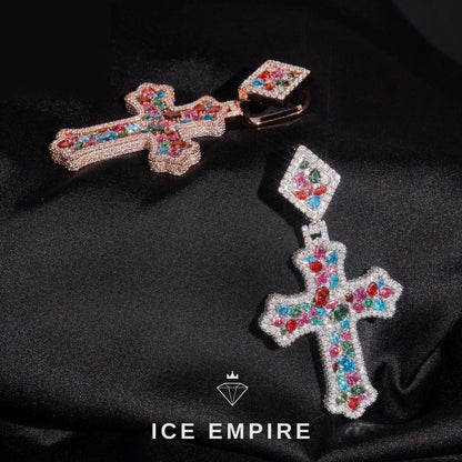 Iced Out Cross Rose Gold Plated Moissanite Pendant