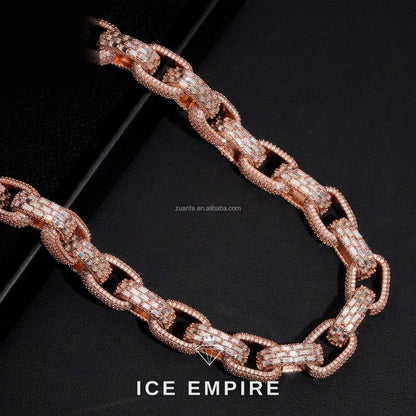 Iced Out Baguette Rose Gold Plated Moissanite Cuban Chain