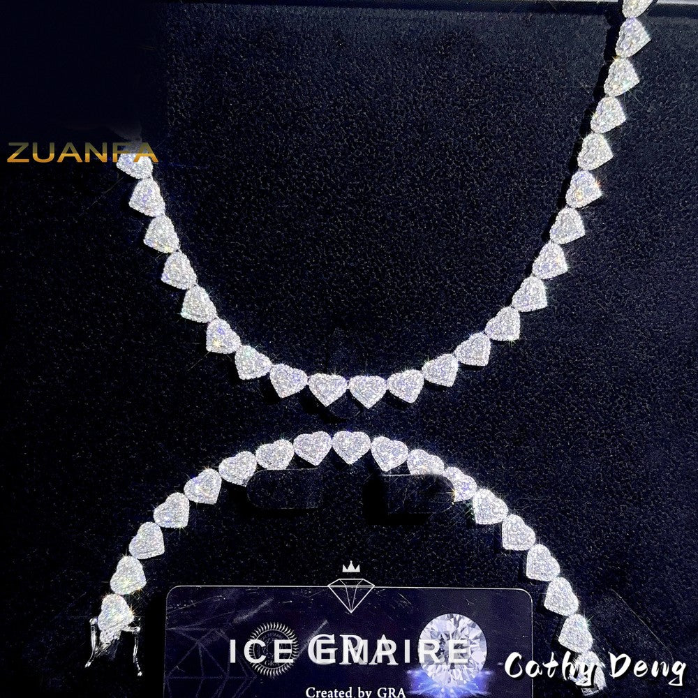 Iced Out Heart Rose Gold Plated Moissanite Cuban Chain