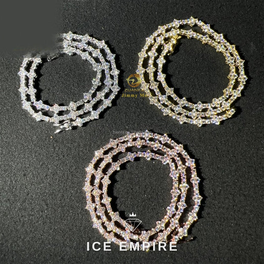 Iced Out Cluster Rose Gold Plated Moissanite Cuban Chain