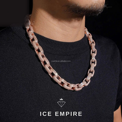 Iced Out Baguette Rose Gold Plated Moissanite Cuban Chain