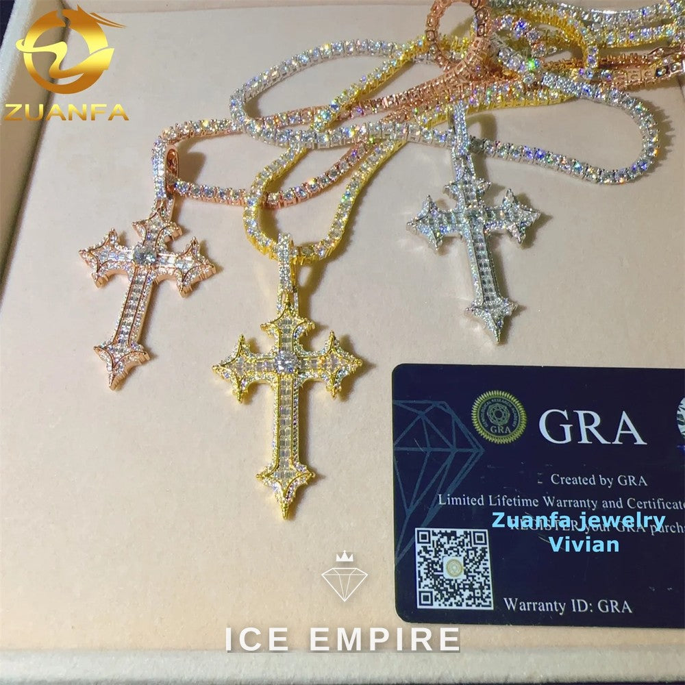 Iced Out Cross Gold Plated Moissanite Pendant