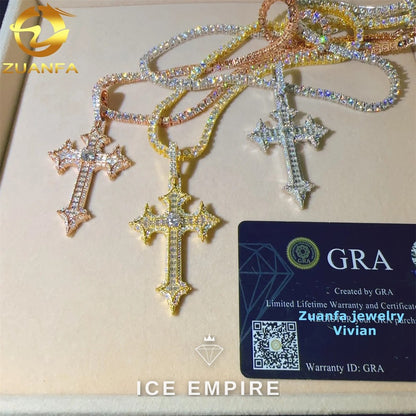 Iced Out Cross Gold Plated Moissanite Pendant