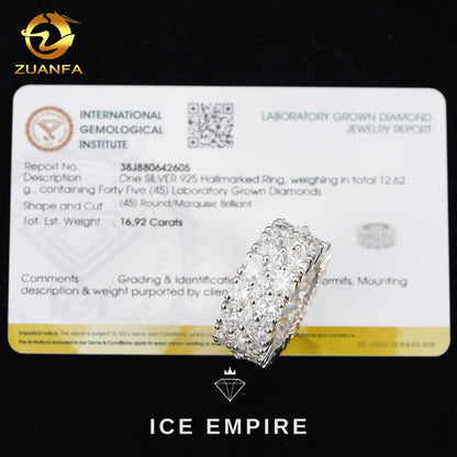 Iced Out 925 Silver Lab Grown Diamond Wedding Band