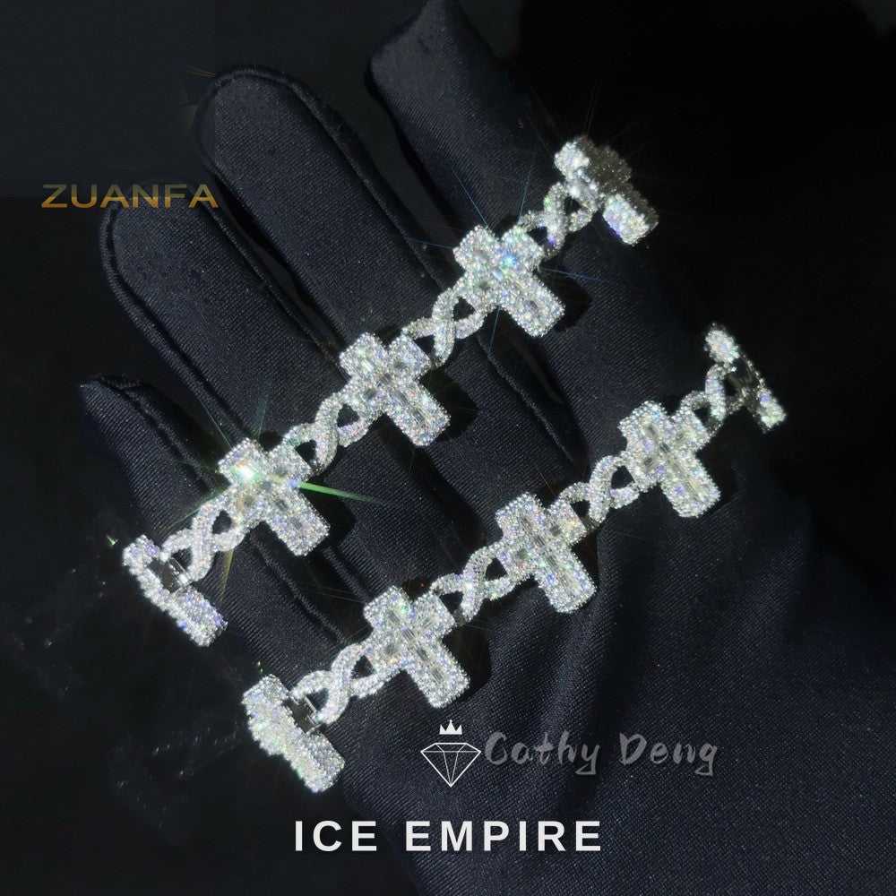 Iced Out Baguette 925 Silver Moissanite Cuban Chain
