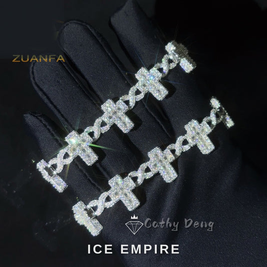 Iced Out Baguette 925 Silver Moissanite Cuban Chain