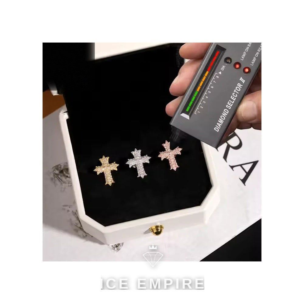 Iced Out Cross 925 Silver Moissanite Earrings