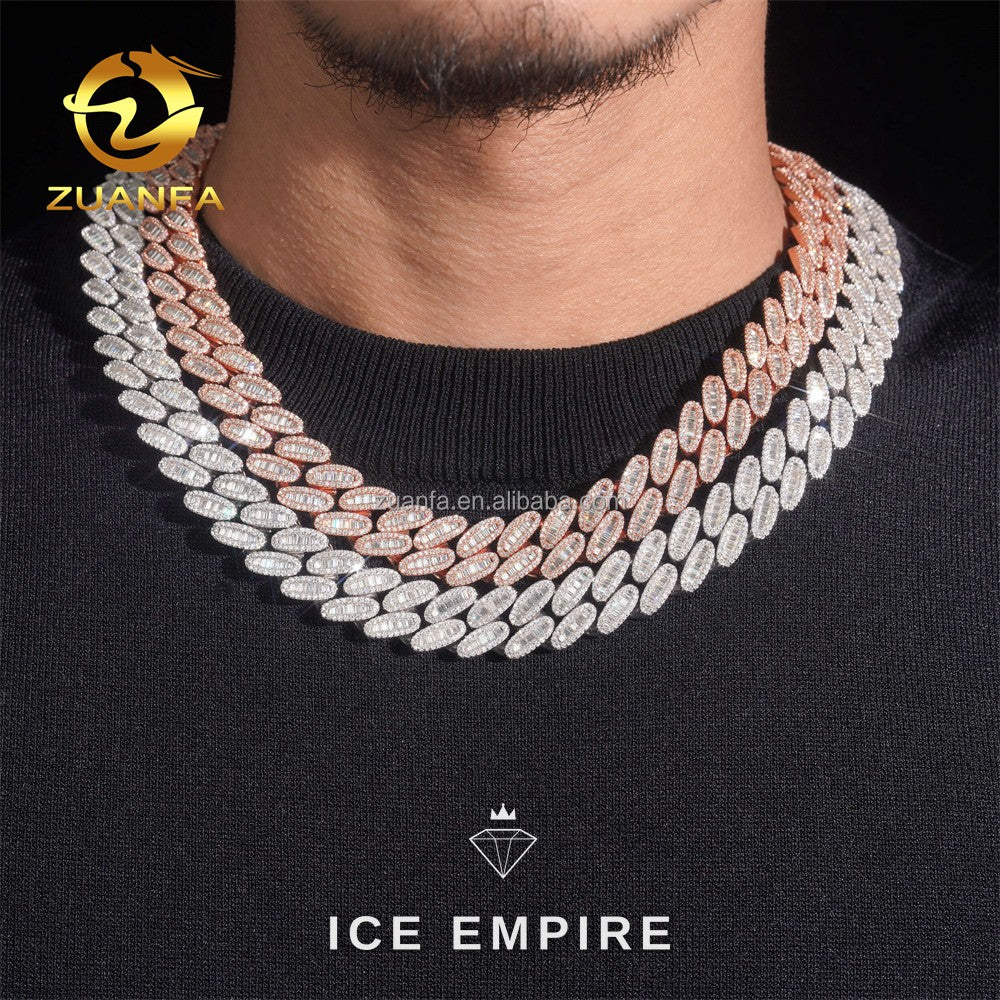 Iced Out Baguette Rose Gold Moissanite Cuban Chain