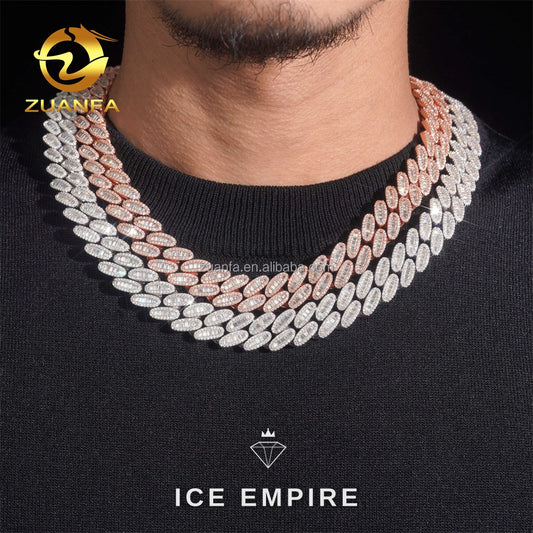 Iced Out Baguette Rose Gold Moissanite Cuban Chain